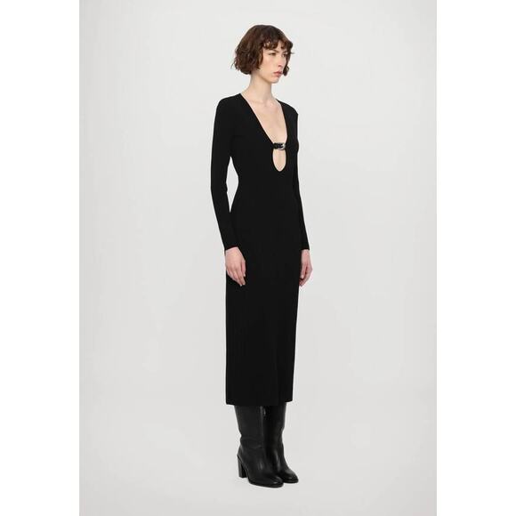 Staud Murphy Plunging V Neck Midi Dress in Black XS - Picture 2 of 5